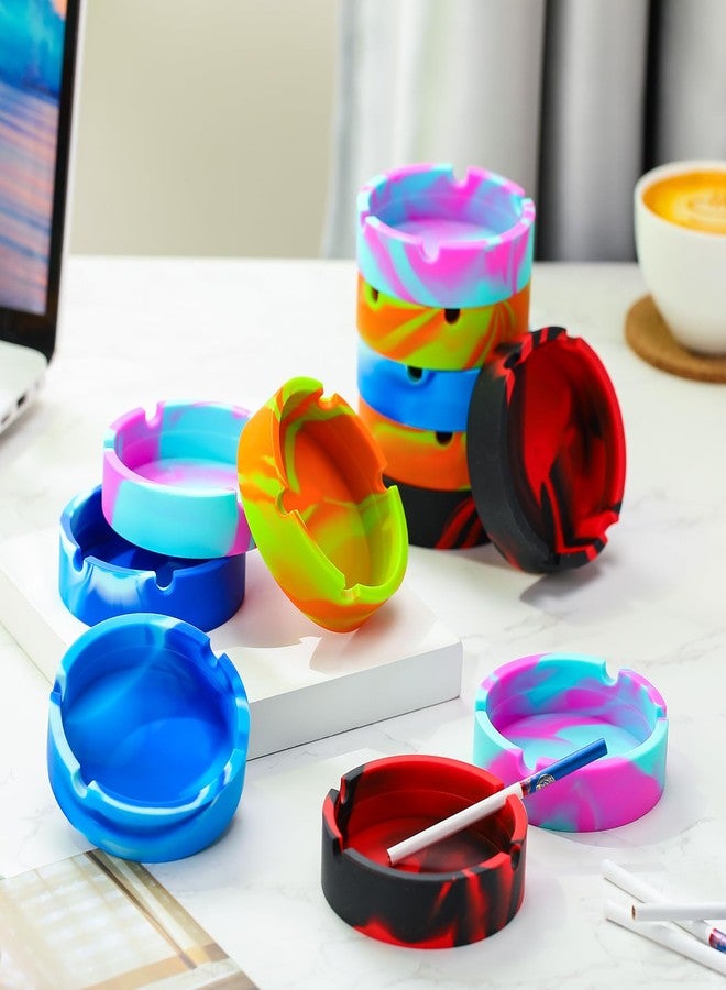 Threlaco 12 Pcs Ash Tray Silicone Ashtray Round Colorful Unbreakable Cigar Ashtrays for Home Hotel Office Outdoor Indoor Patio, 4 Colors - Image 4